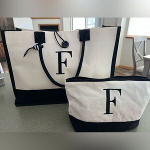 “F” Canvas Tote Bag & Zipper Pouch